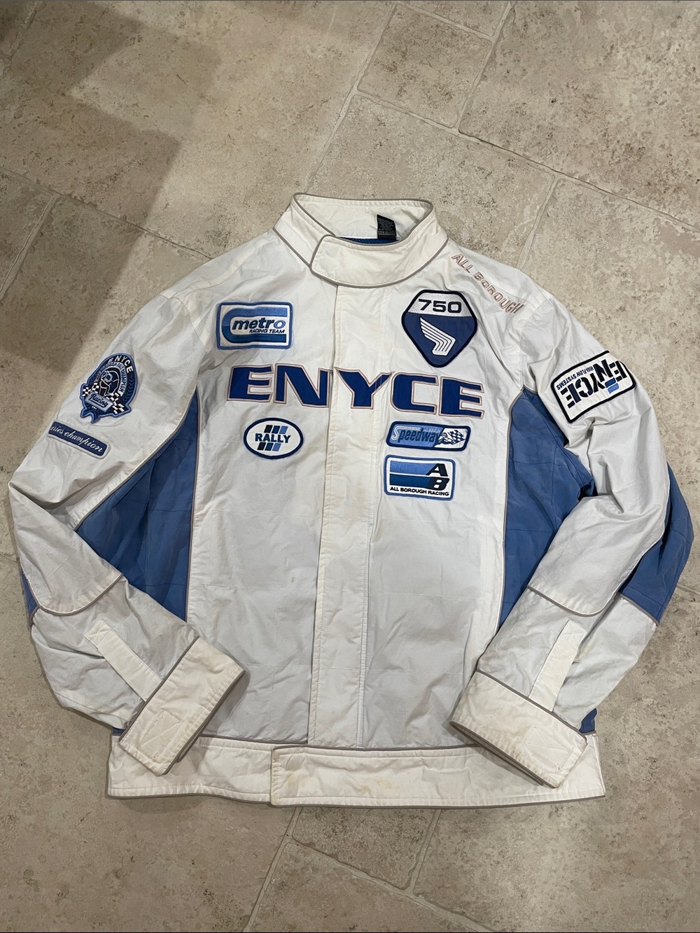 Enyce White and Light Blue Racing-Style Jacket